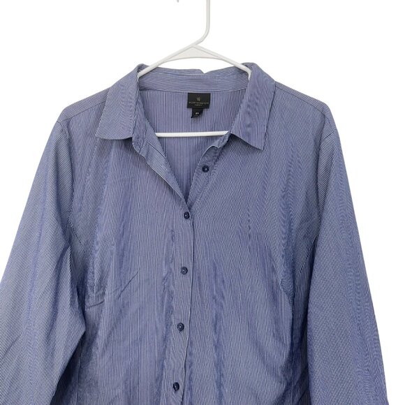 Worthington Woman 2X Blue Striped Button-Down Shirt 3/4 Sleeve Business Casual - Picture 2 of 12